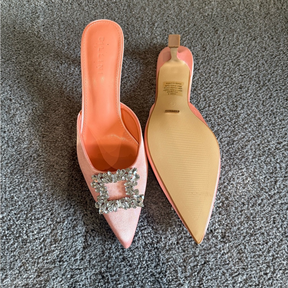 Bellini Blush Satin Mules with Crystal Accent